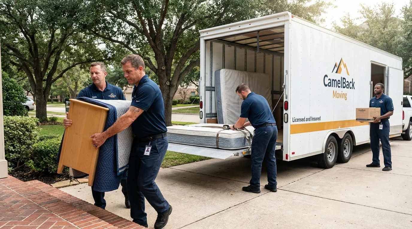 Crew loading residential truck for cross-state move from Metairie, LA